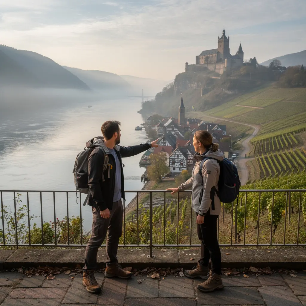 Ein Reisender erkundet ein historisches Schloss in der romantischen Straße Deutschlands.
